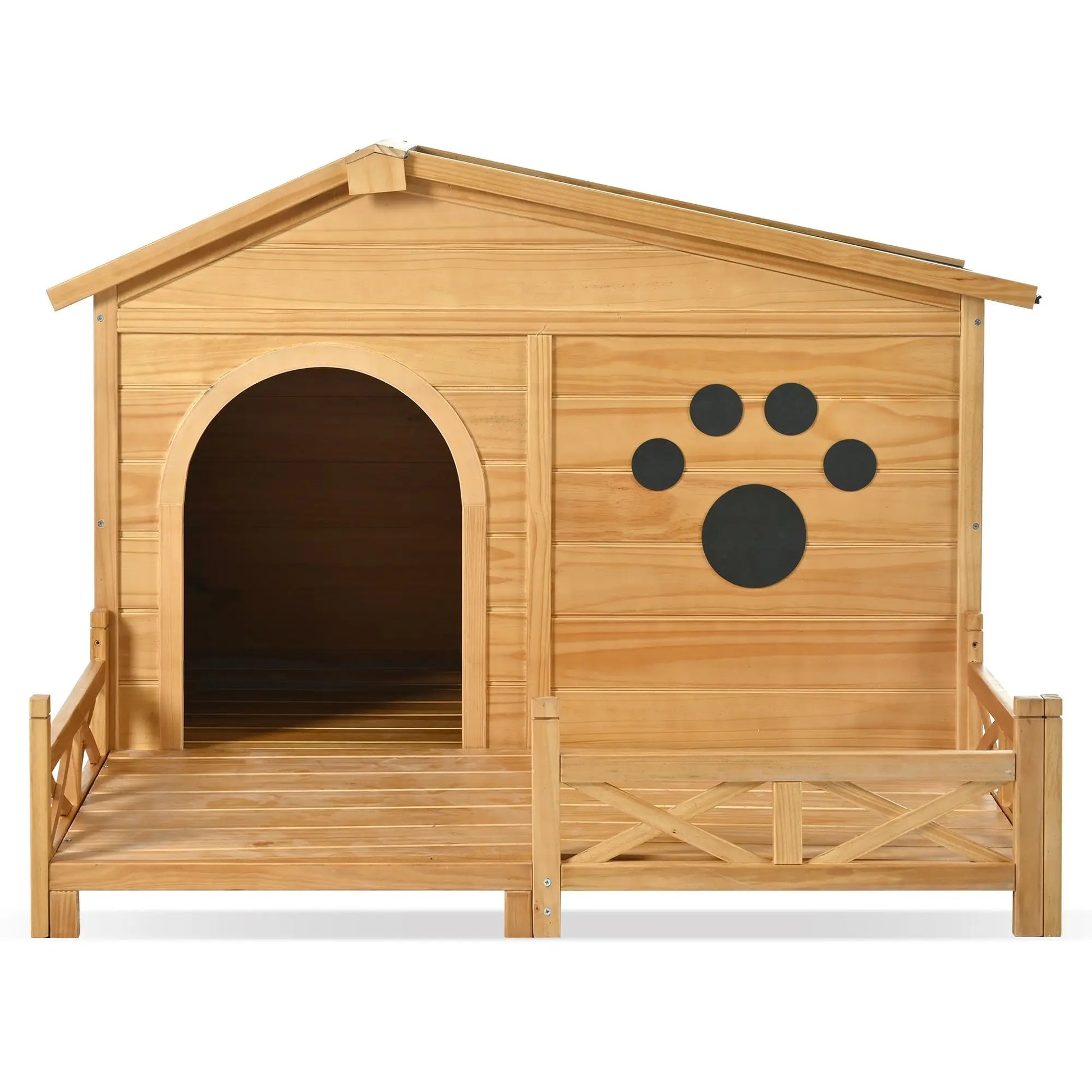 48" Waterproof Wooden Dog House - Asphalt Roof & Fencing