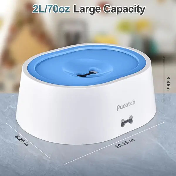 BPA Free 2L/70oz No Spill Dog Water Bowl - Slow Water Feeder Dispenser