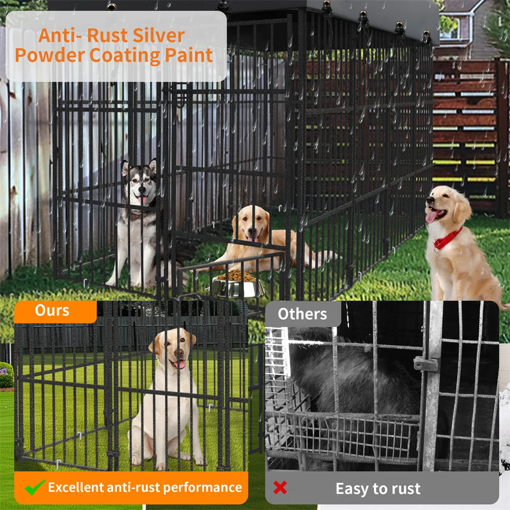 Heavy Duty Large Dog Kennel - Pet Welded Metal Playpen with Roof