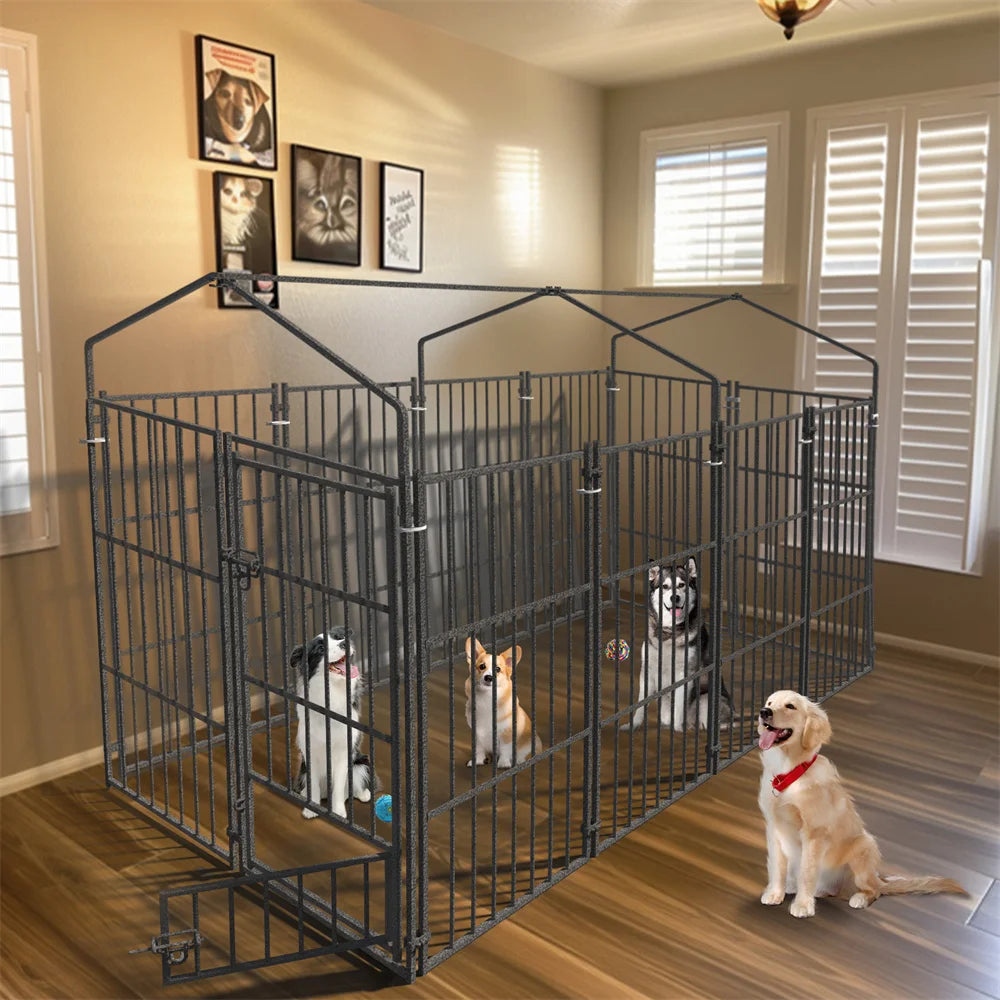 Heavy Duty Large Dog Kennel - Pet Welded Metal Playpen with Roof