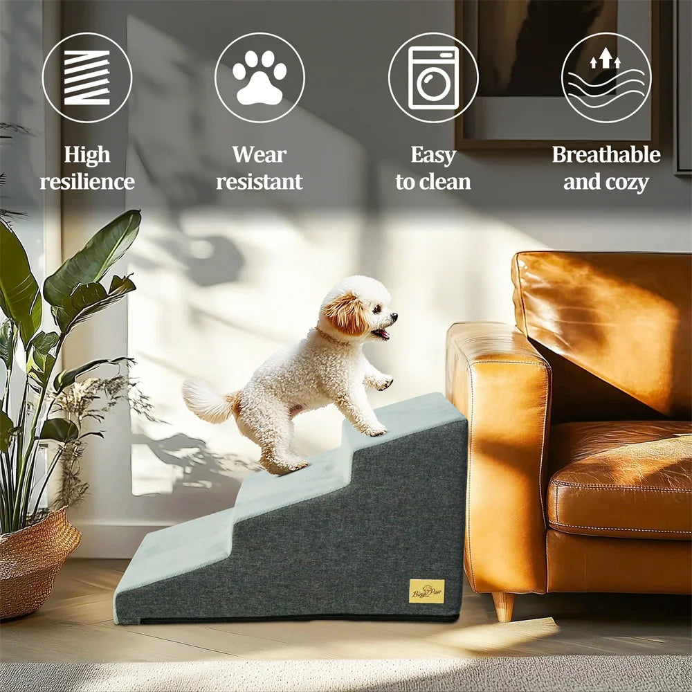 Pet 3/4 Step Stair Dog Cat Ramp - High-Density Foam Stairs