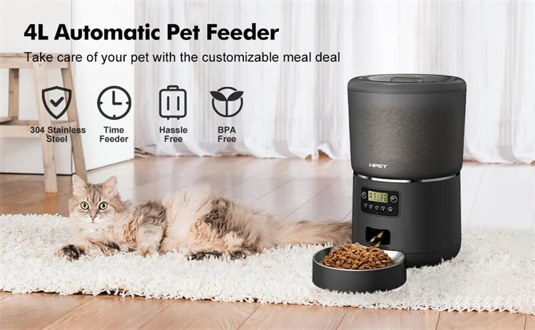 NPET 4L Automatic Smart Pet Feeder - For Cats, Dogs & Multiple Pets