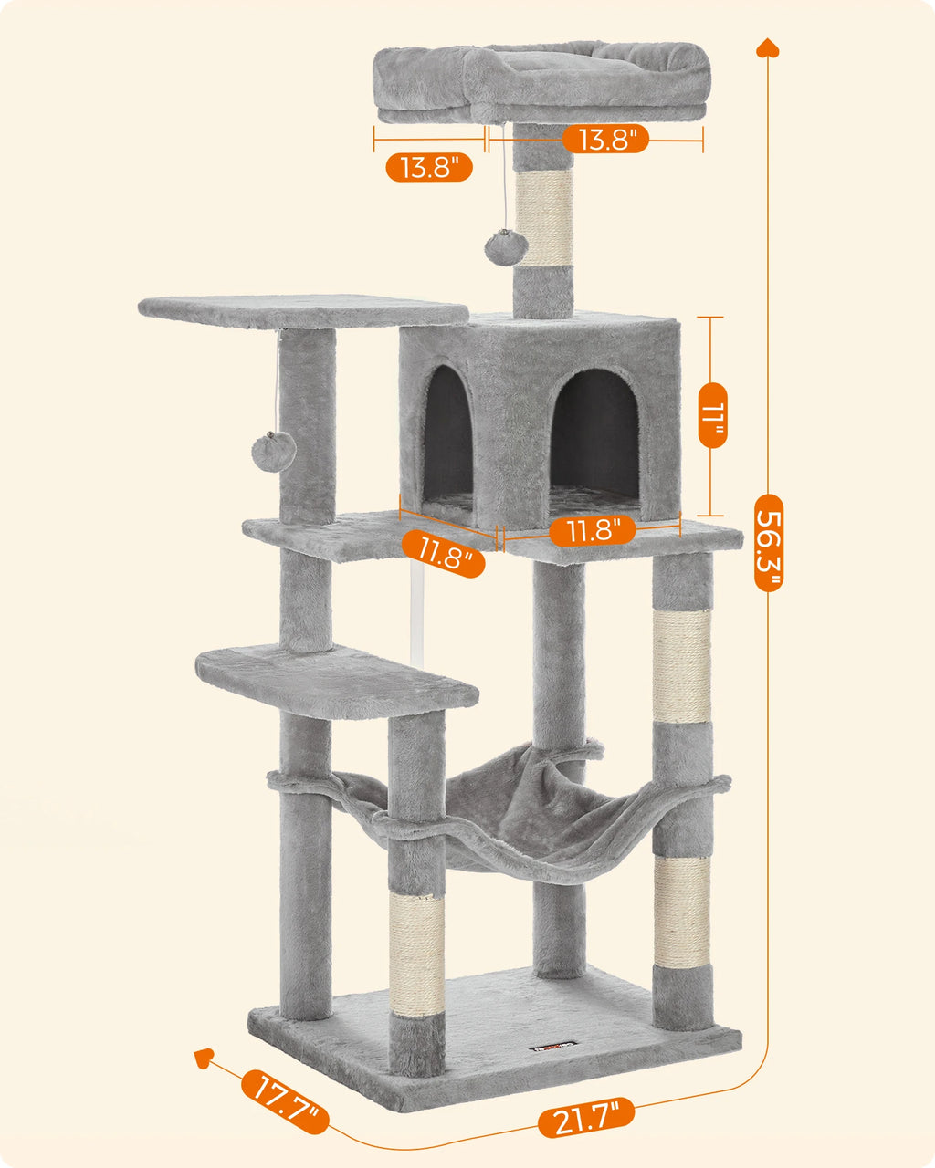 Feandrea Cat Tree (56.3") - Multi-Level Cat Tower for Indoor Cats