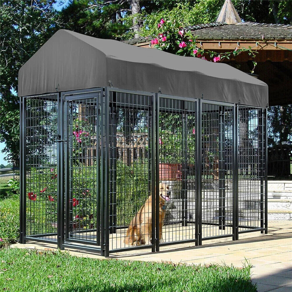 Heavy Duty Large Dog Kennel - Pet Welded Metal Playpen with Roof