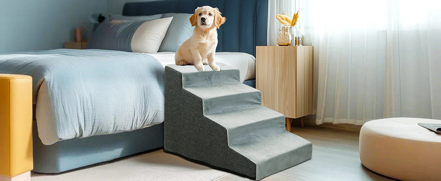 Pet 3/4 Step Stair Dog Cat Ramp - High-Density Foam Stairs