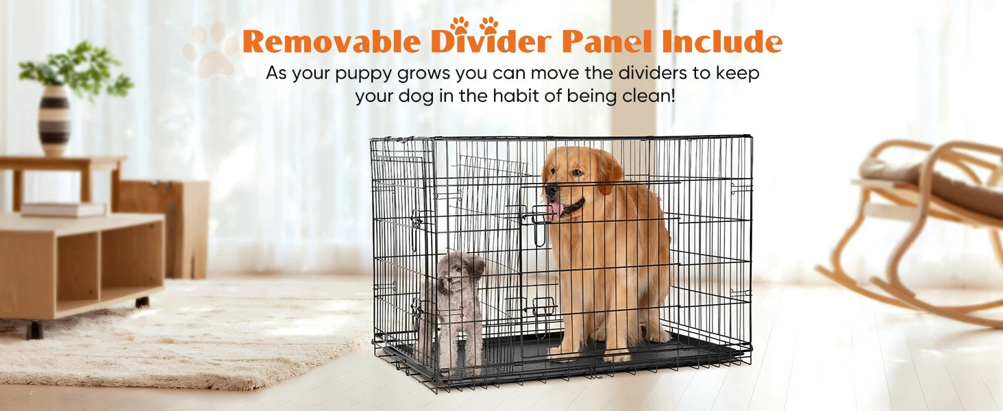 JHK Double Door Folding Metal Dog Cage - Extra Large Pet Kennel
