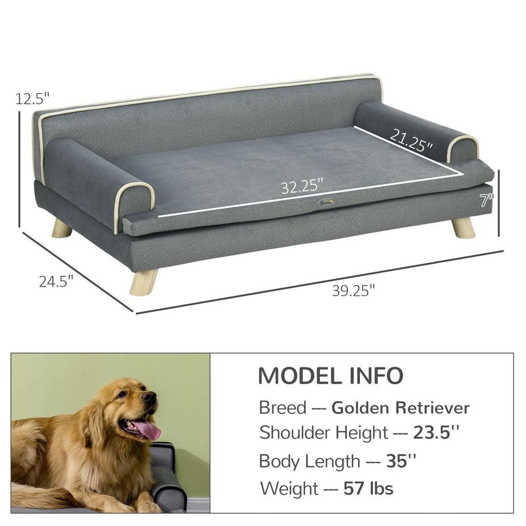 Water-Resistant Grey Pet Sofa for Large/Medium Dogs - Wooden Legs