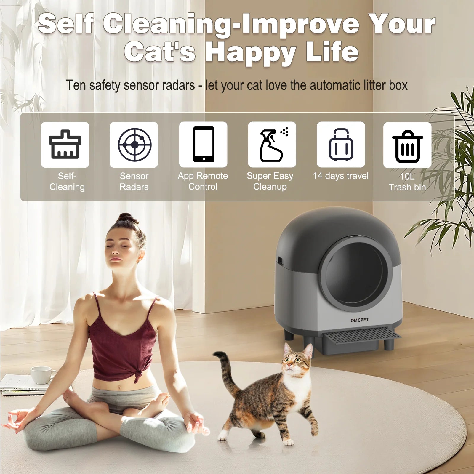 OMCPET Automatic Smart Cat Litter Box - Self Cleaning Sandbox & App Control