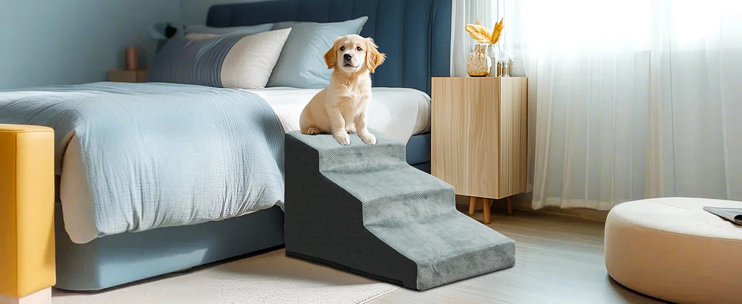 Pet 3/4 Step Stair Dog Cat Ramp - High-Density Foam Stairs