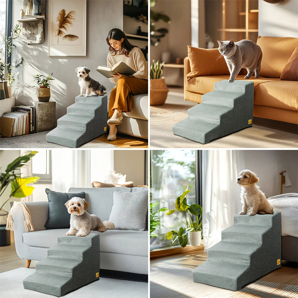 Pet 3/4 Step Stair Dog Cat Ramp - High-Density Foam Stairs