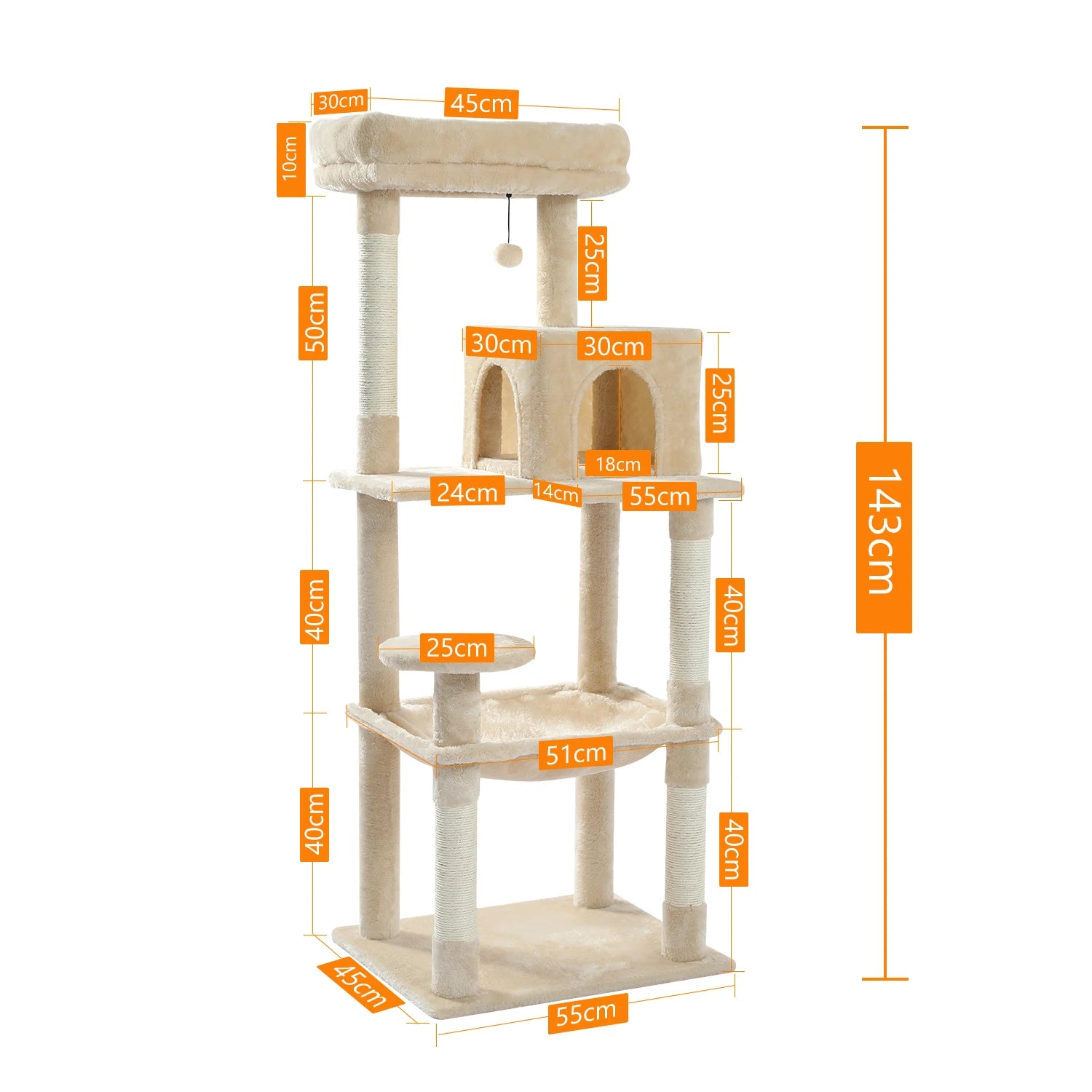 5-Level Cat Tower for Large Cats - Condo, Hammock & Perch