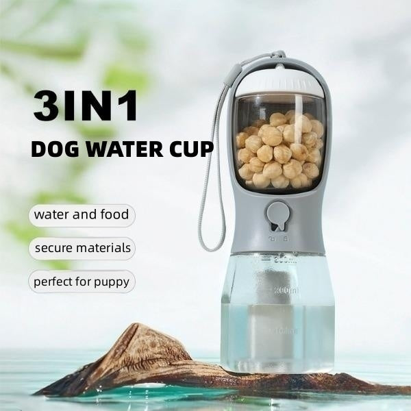 3-in-1 Portable Dog Water Cup - Drinking, Food & Waste Bag Dispenser