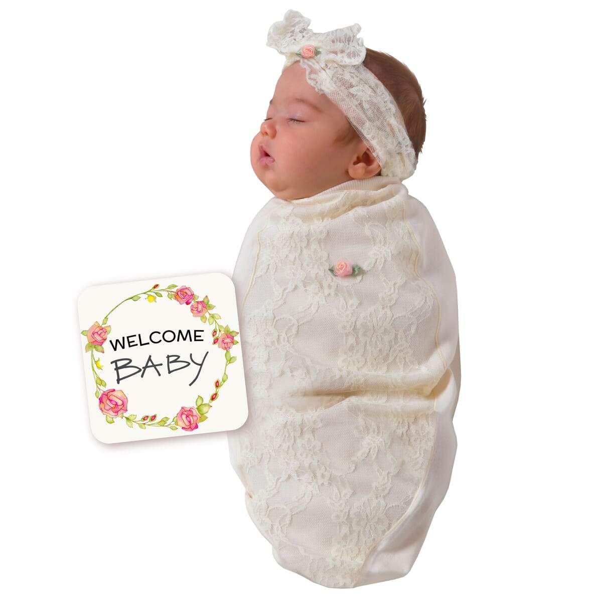 Lace Blossoms Baby Cocoon Swaddle Set with Headband