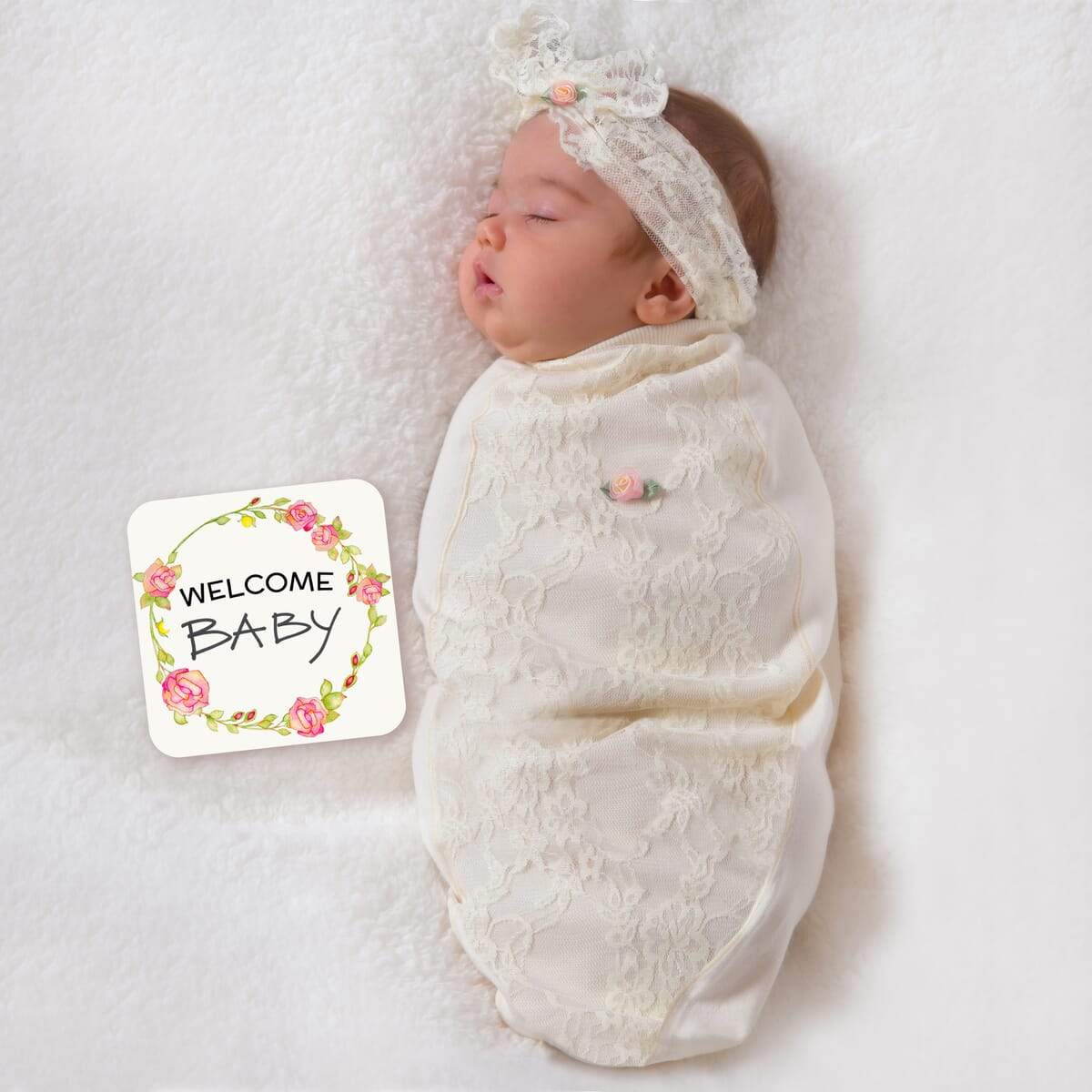 Lace Blossoms Baby Cocoon Swaddle Set with Headband