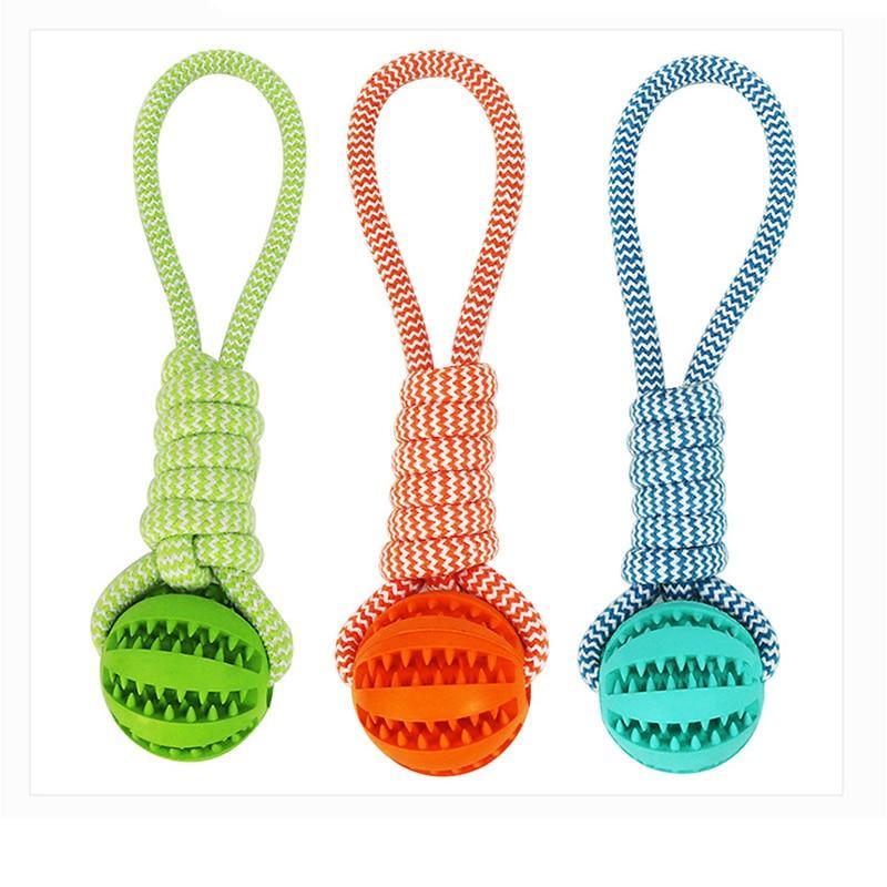 Durable Rubber Ball Chew Toy with Cotton Rope - Interactive for Dogs